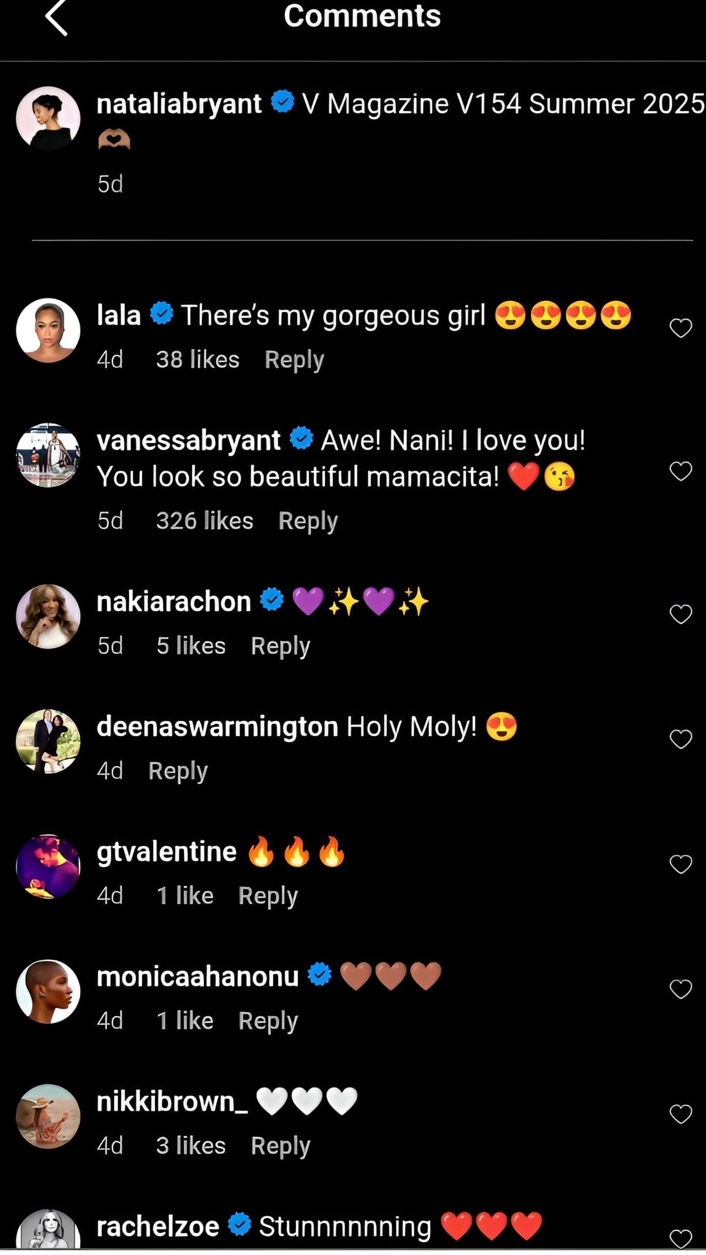 Vanessa Bryant and La La Anthony's comments on the post